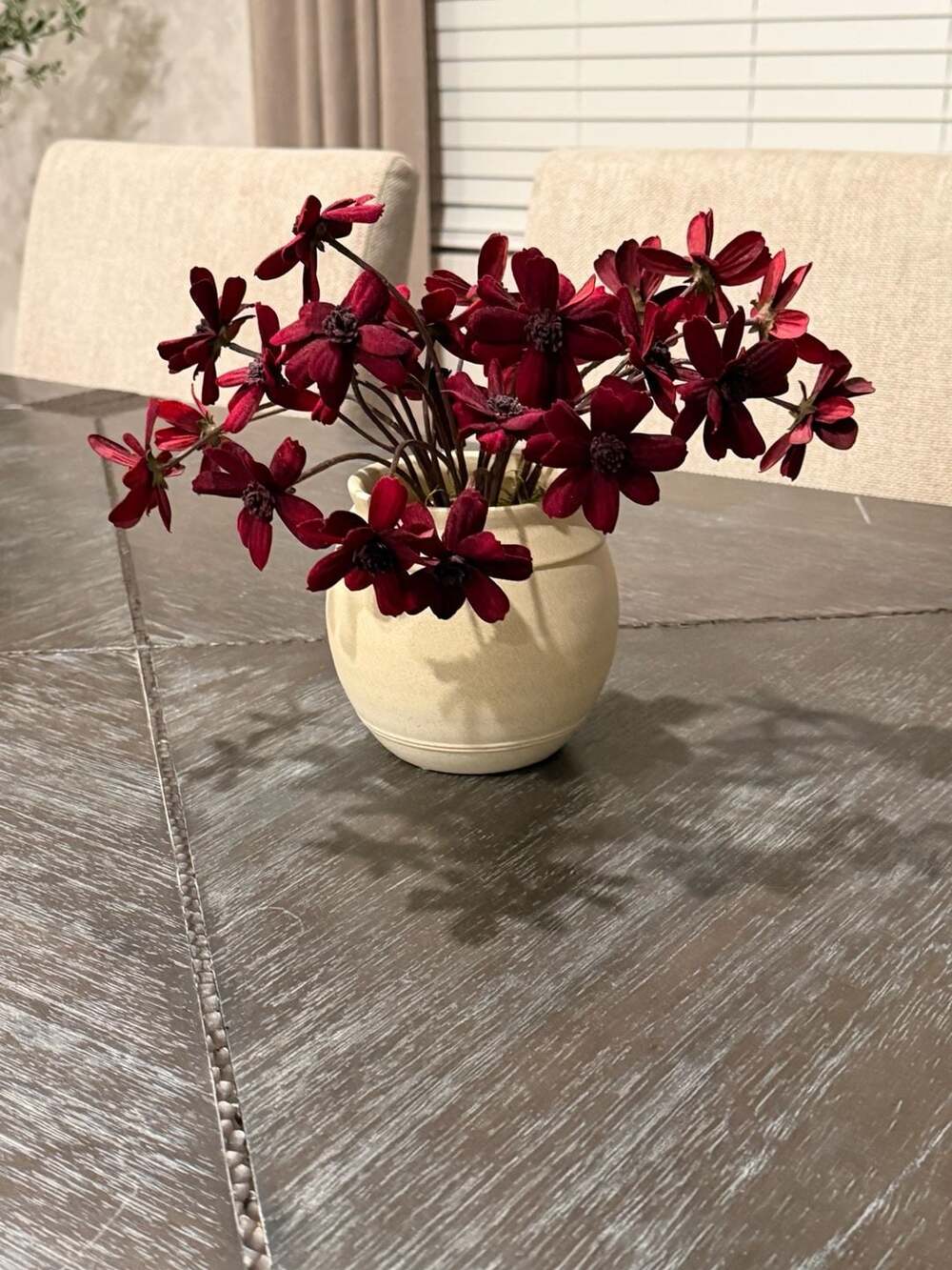 Magnolia Home Faux Burgundy Chocolate Cosmos in Cream Ceramic Pot Arrangement - Picture 2 of 2
